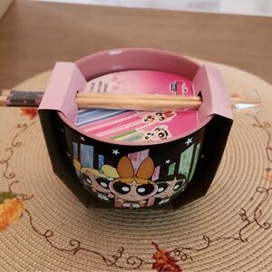 Cartoon Network Powerpuff Girls Bowl with Chopsticks - Pink and Black